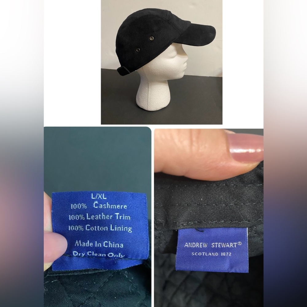 Vintage Andrew Stewart Scotland Cap black, cashmere leather wool cotton lining